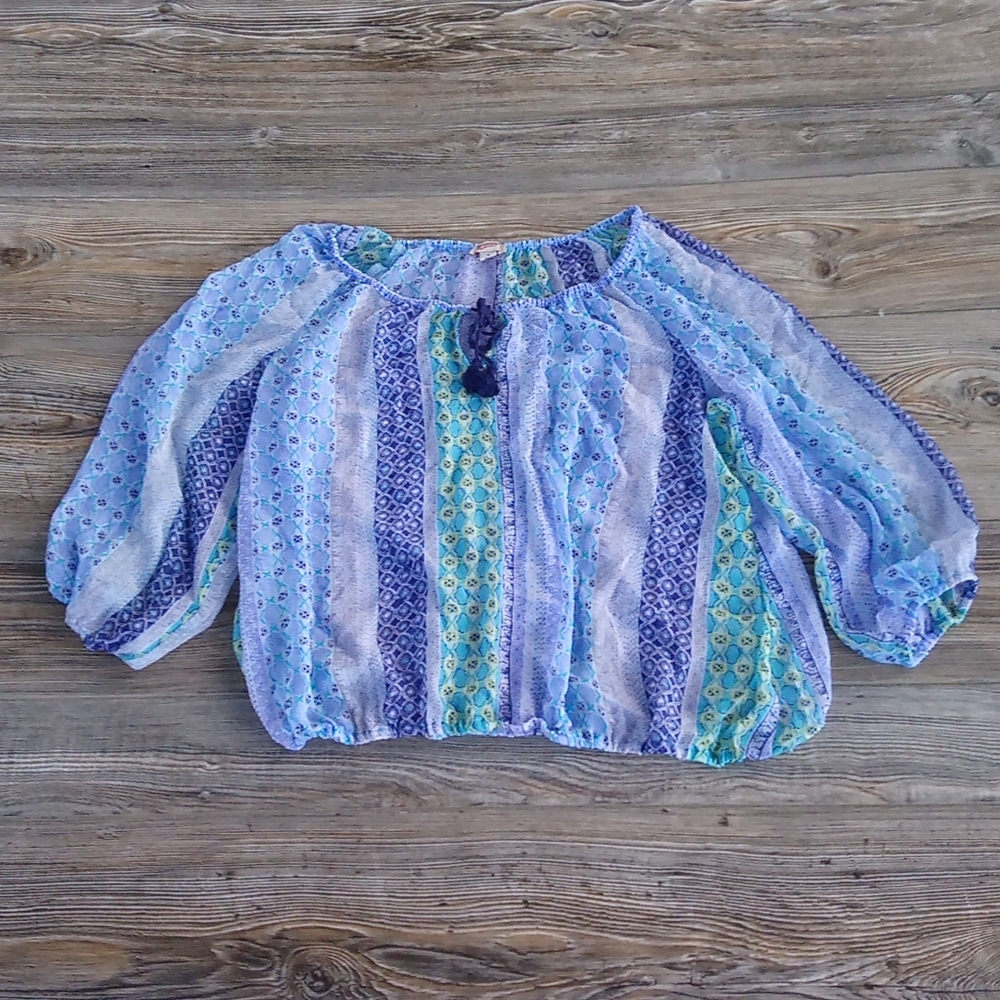 Boho Lightweight Flowy Colorful Patterned Keyhole… - image 1